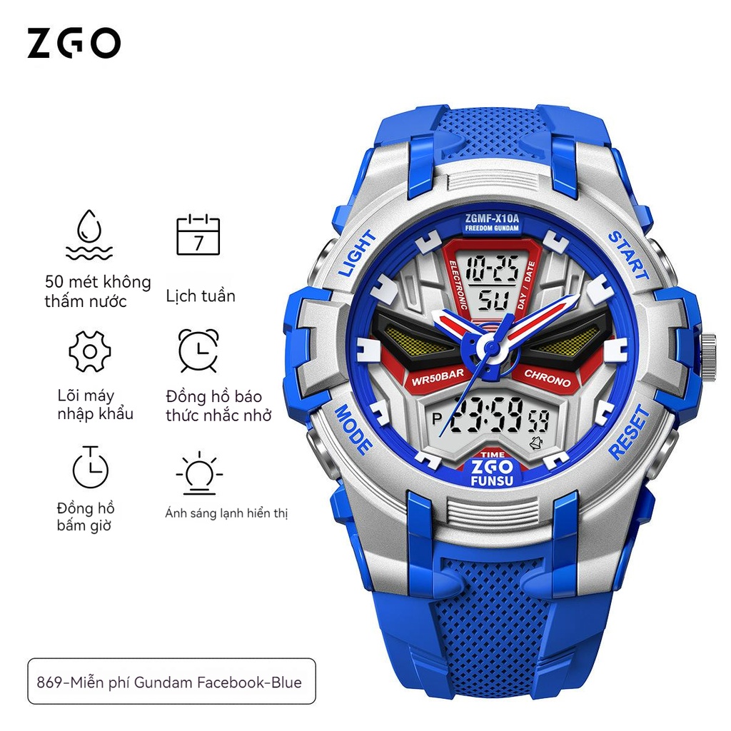 Đồng hồ ZGO Gundam đồng hồ điện tử thể thao thời trang mới sang trọng chống xước chống rơi chống nước 30M đồng hồ cặp đô