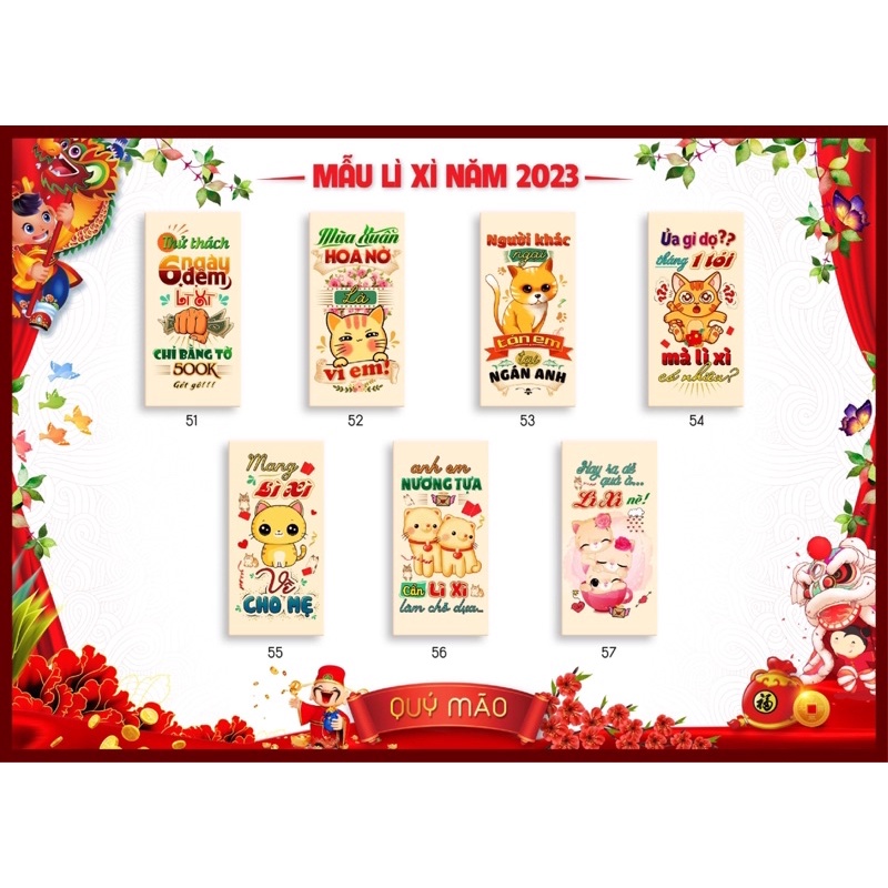 Lì xì cực đỉnh 10 cái mẫu ngẫu nhiên năm 2023