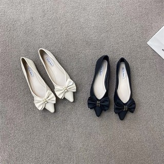 Beeshoes - giày búp bê nữ mũi nhọn - giày búp bê nữ mũi nhọn đế bệt sẵn màu đen - kem 220969