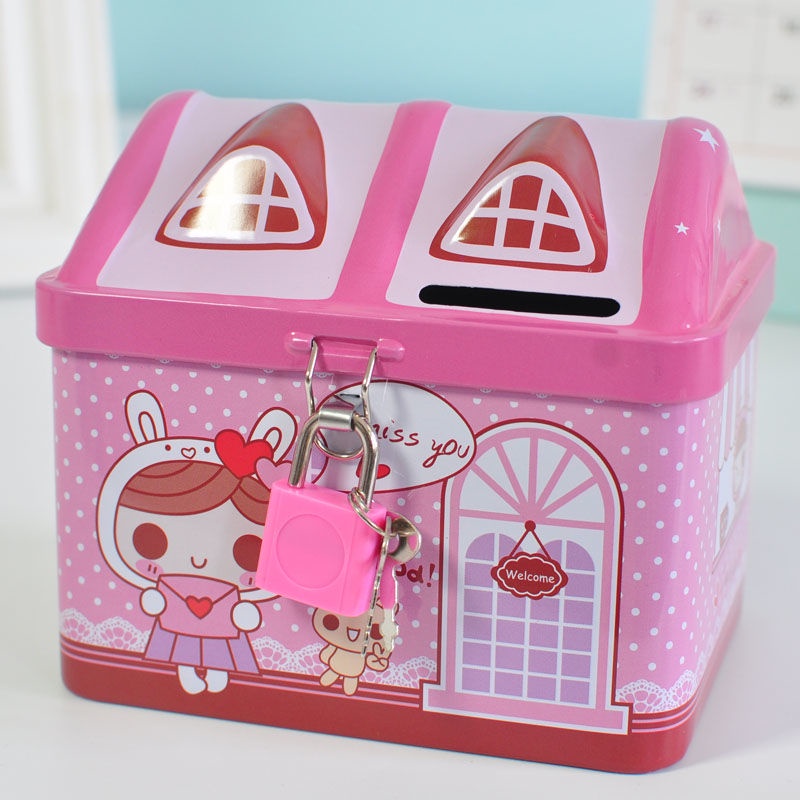 [Piggy Bank] Creative Piggy Bank Quà tặng trẻ em sáng tạo Khóa đai sắt Piggy Bank Sinh viên Piggy Ba