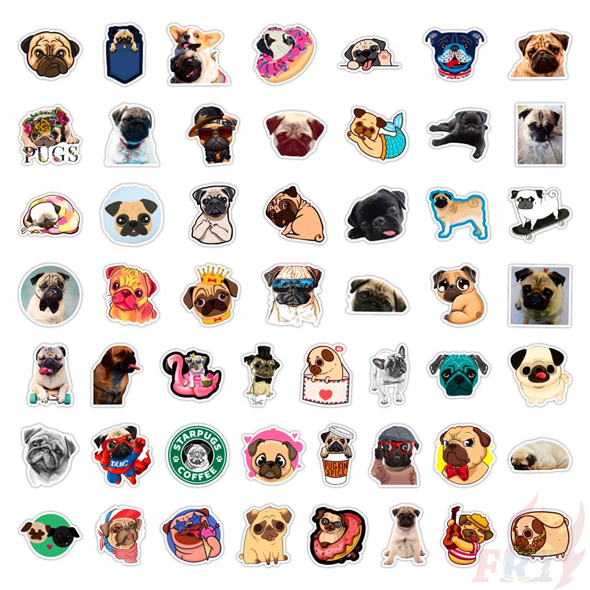 Bộ 100 Cái ☆ Hình Dán Chó Pug ☆ Sticker Dán Tường Chống Thấm Nước Họa Tiết Doodle Hợp Thời Trang