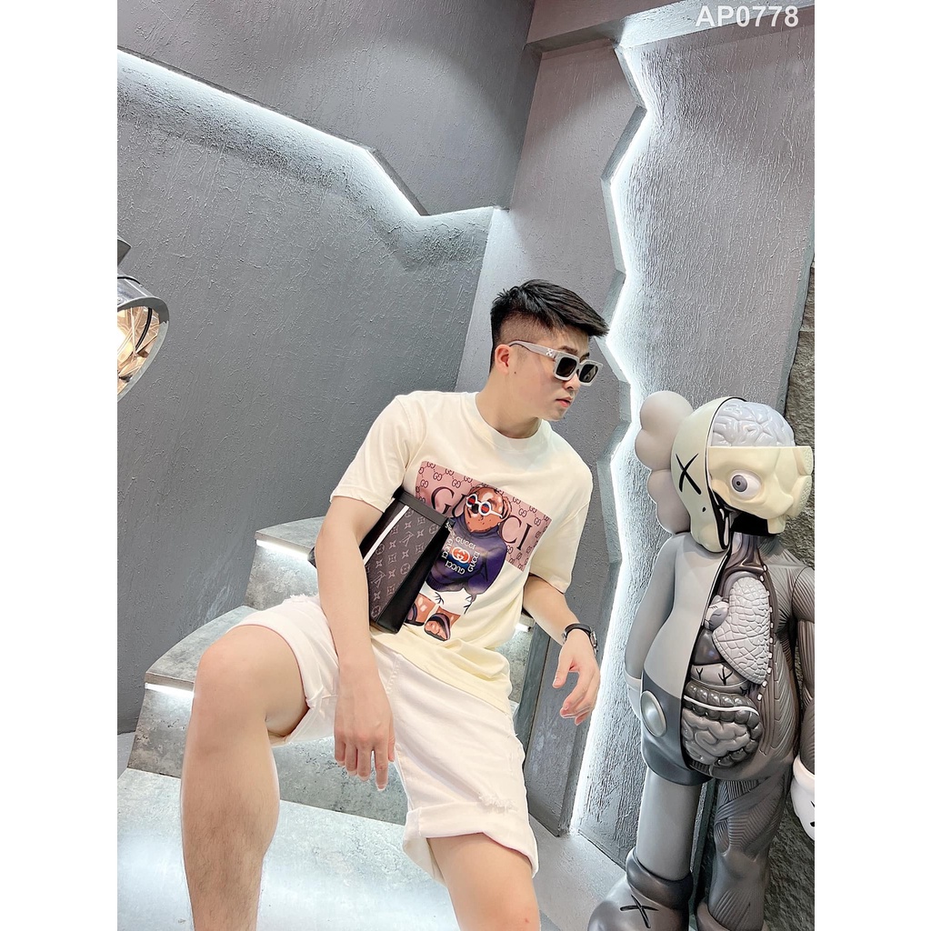 Áo phông gucci gấu Form rộng, áo Thun gc Unisex Nam Nữ Cotton co dãn 4 chiều