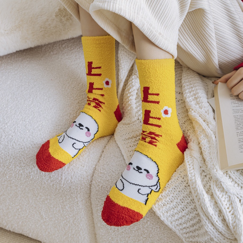 Vớ Cotton Lông Cừu San Hô Ấm Áp Xinh Xắn Cho Năm Mới D490