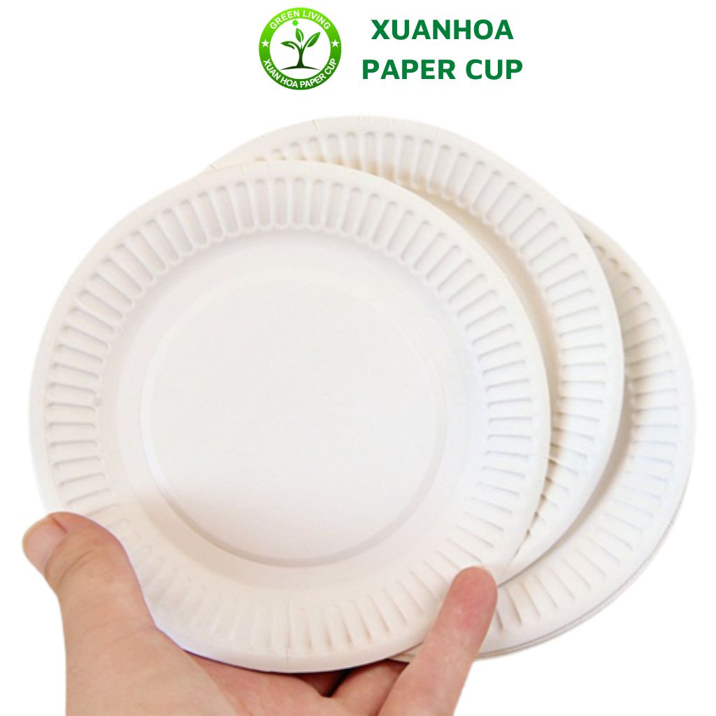 (Gói 10) Đĩa Giấy TRẮNG Xuân Hoa Size 21cm, Đĩa Giấy Dùng 1 Lần Đựng Bánh Kem, Đồ Ăn Picnic Tiện Lợi, An Toàn