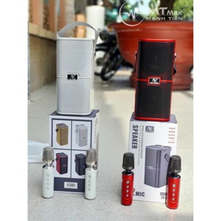 Loa bluetooth karaoke mini YS 218 Kèm 2 Mic thiết  kế nhỏ gọn độc đáo âm thanh hay trầm ấm pin trâu bảo hành 12 tháng