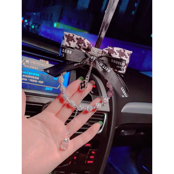 Trang trí Gương  chiếu hậu ô tô Hình hoa trà đính đá Cao Cấp - Treo Gương xe hơi Hình Hoa Trà