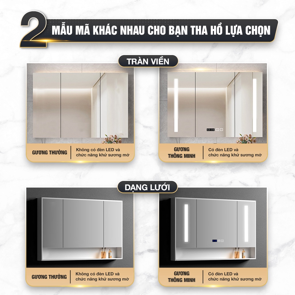 Tủ gương phòng tắm chất liệu gỗ Enic ST01-sơn cao cấp chống thấm,chống ẩm,khử sương mờ,cảm ứng đèn led