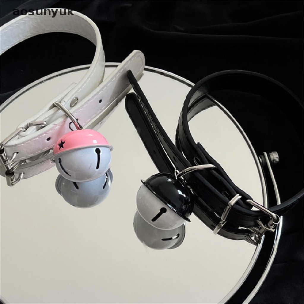 Aosunyuk Vòng Cổ Choker Dây Da PU Màu Đen Đính Nơ Kim Loại Và Chuông Hóa Trang Punk Quyến Rũ Cho Nữ