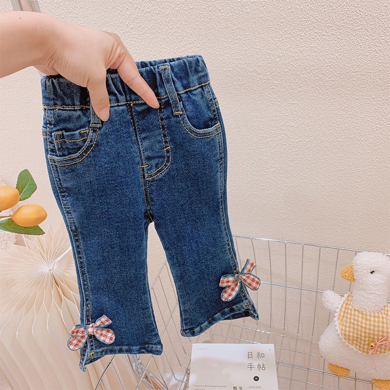Quần Jeans Ống Loe Đính Nơ Phong Cách Nhật Bản Thời Trang Mùa Thu Mới 2022 Cho Bé Gái