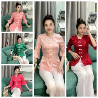 Áo bà ba lụa gấm tay xòe