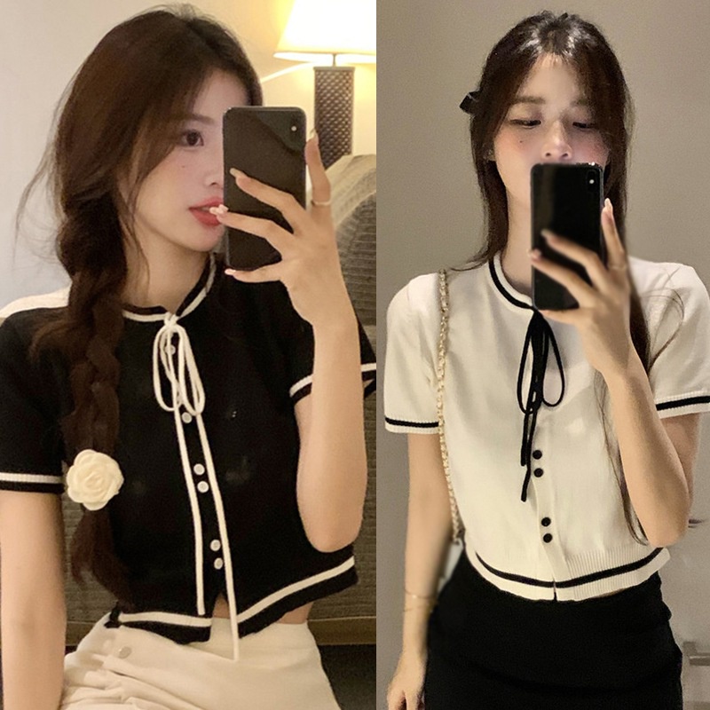 Áo Croptop Dệt Kim Tay Ngắn Dáng Ôm Thời Trang Quyến Rũ Cho Nữ