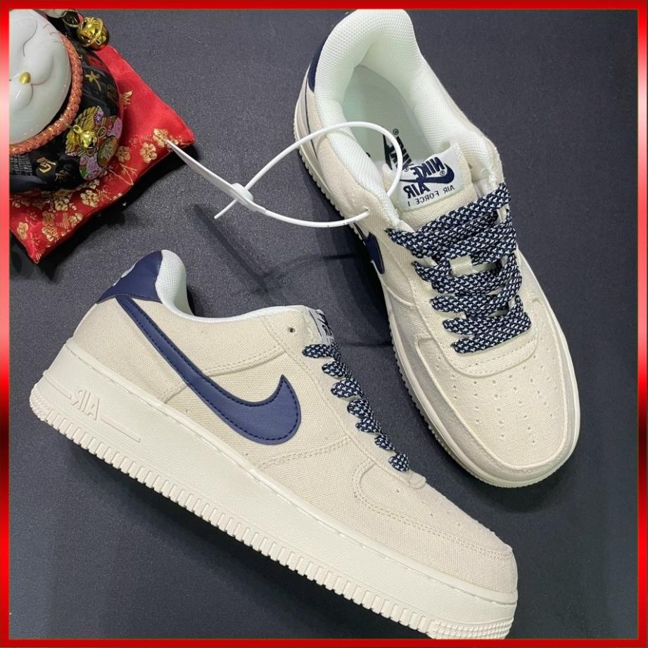 Giày AIR Force 1 Canvas Navy, Giày AF1 vải xé màu kem sữa tăng chiều cao Nam Nữ
