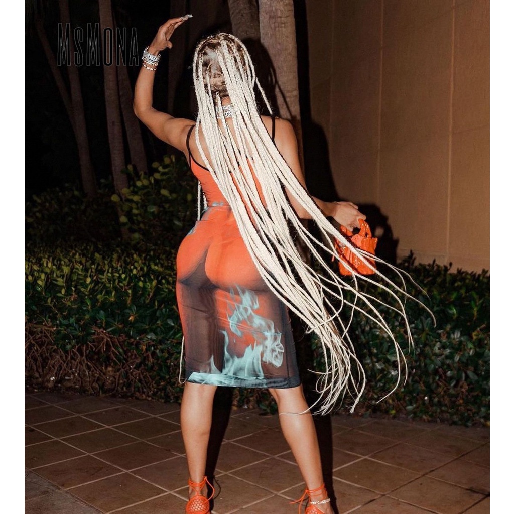 MsMona Đầm Midi Không Tay Ôm Dáng In Họa Tiết Nhiều Màu Sắc Thời Trang 2022 Cho Nữ