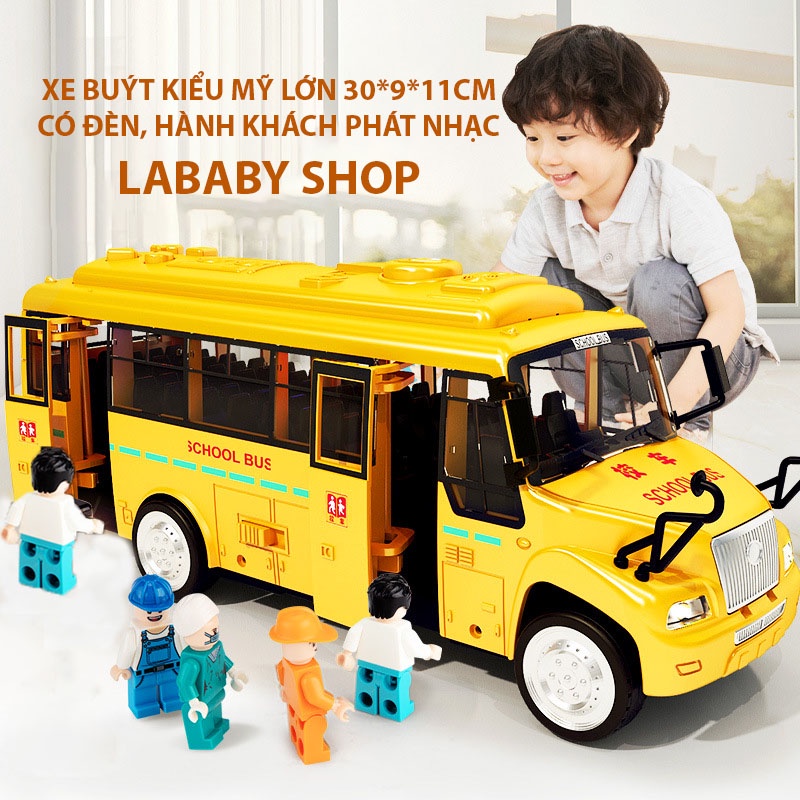Ô Tô Đồ Chơi Xe Buýt Kiểu Mỹ Cỡ Lớn Cho Trẻ Em Có Thể Mở Các Cửa, Có Đèn, Âm Thanh, Hành Khách Và Đèn Giao Thông