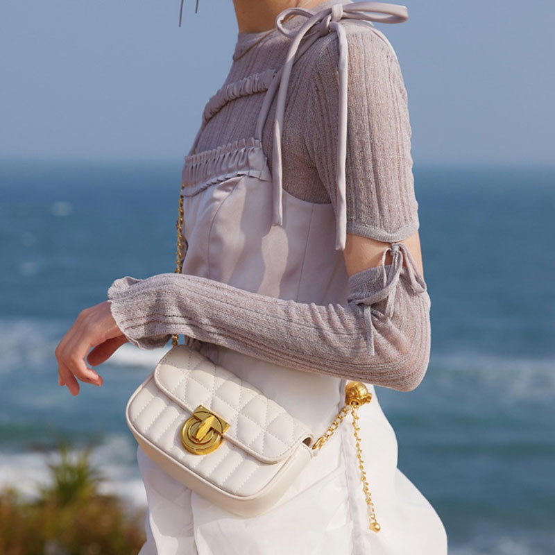 Mischa Túi Đeo Vai Da PU Màu Trơn Phối Dây Xích Thời Trang Cao Cấp