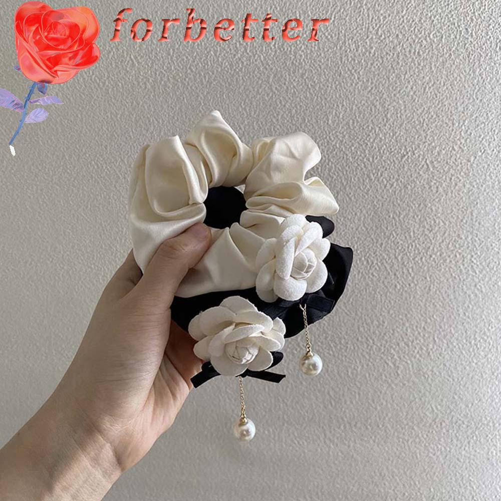 Vòng buộc tóc vải co giãn đính hoa trà và ngọc trai thời trang dành cho nữ