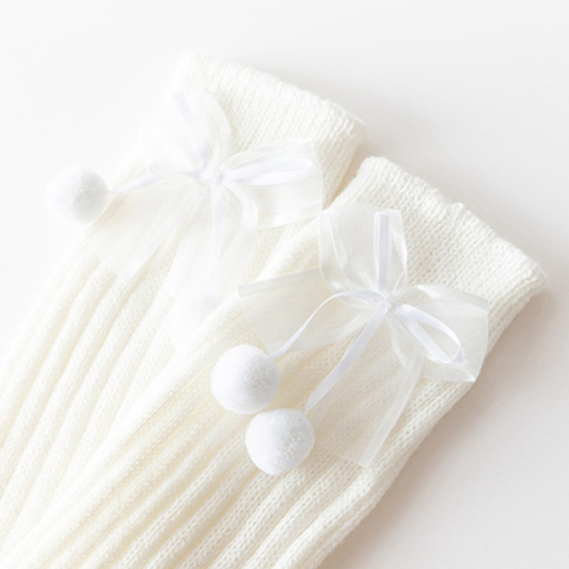 Youyo Vớ Dệt Kim Giữ Ấm Chân Có Gân Và Nơ Pompom Dễ Thương Phong Cách Harajuku Cho Nữ