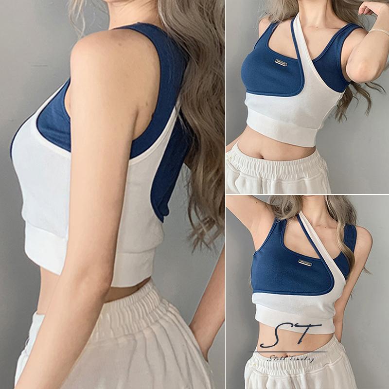 Áo Sát Nách Giả Hai Lớp Màu Sắc Tương Phản Thời Trang Đường Phố CY03