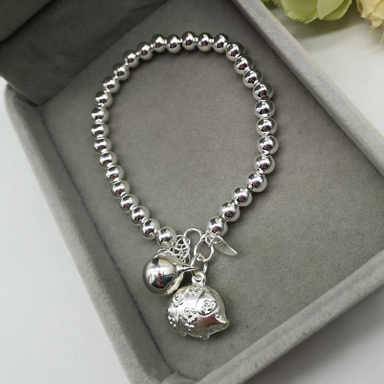 Vòng Đeo Tay. Vòng Tay Bạc Bóng Hạt Tròn Đơn Giản Xâu Chuỗi Hạt Hình Con Giáp Chuột Hổ Thỏ Rồng Ngựa Khỉ Khỉ