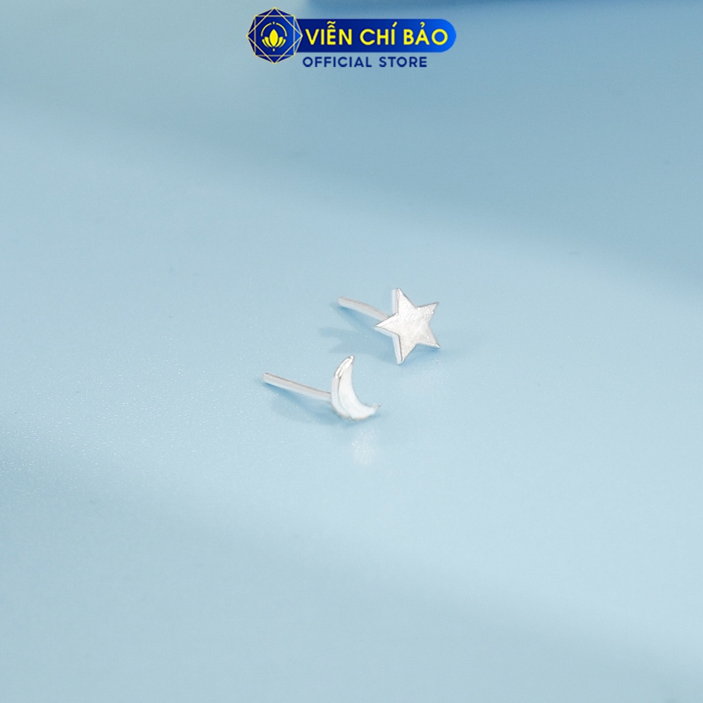 Bông tai bạc nữ hình trăng sao chất liệu bạc 925 thời trang phụ kiện trang sức Viễn Chí Bảo E079