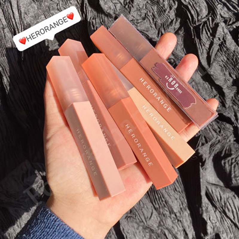 Son lì Herorange Mềm Mịn Như Nhung Chống Thấm Nước Chống Khô Môi Lâu Trôi Son6