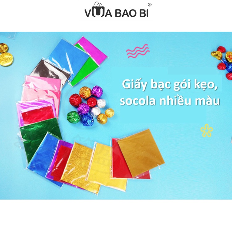 100 Giấy bạc bọc socola, kẹo 8x8cm, giấy gói kẹo, socola VUABAOBI nhiều màu
