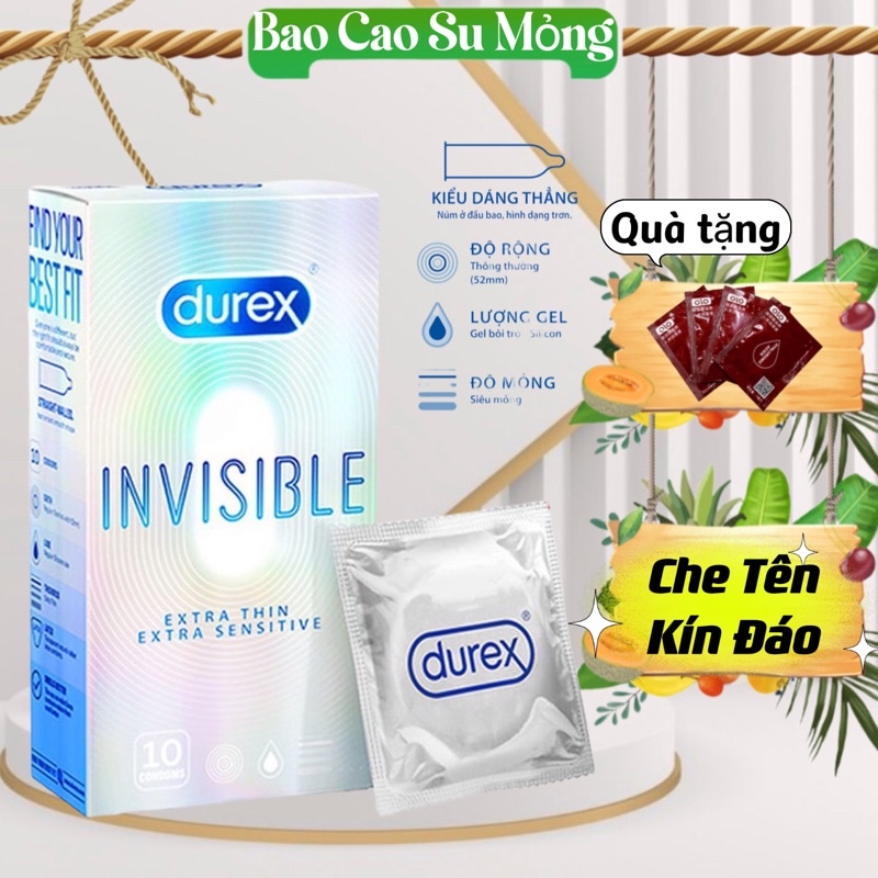 Bao Cao Su Durex invisible hộp 10🌶 SIÊU DAI đâm ko thủng 🌶 mỏng như không, mùi thơm quyến rũ tăng hưng phấn