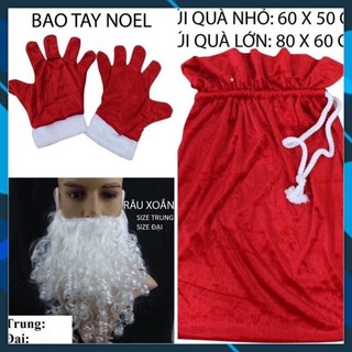 Phụ kiện hoá trang ông già Noel Râu, túi quà, bao tay, nón