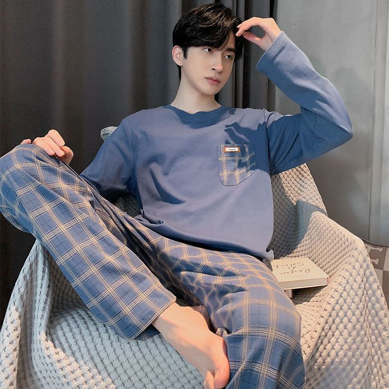 Bộ Đồ Ngủ Cotton Tay Dài Kẻ Caro Trẻ Trung Hợp Thời Trang Cho Nam