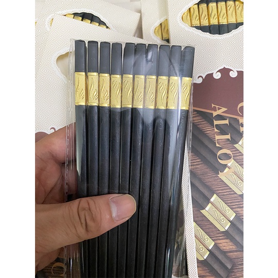 Bộ 10 đôi đũa hợp kim Hàn Quốc, đũa ăn mạ vàng cao cấp thiết kế tinh xảo độ bền cao