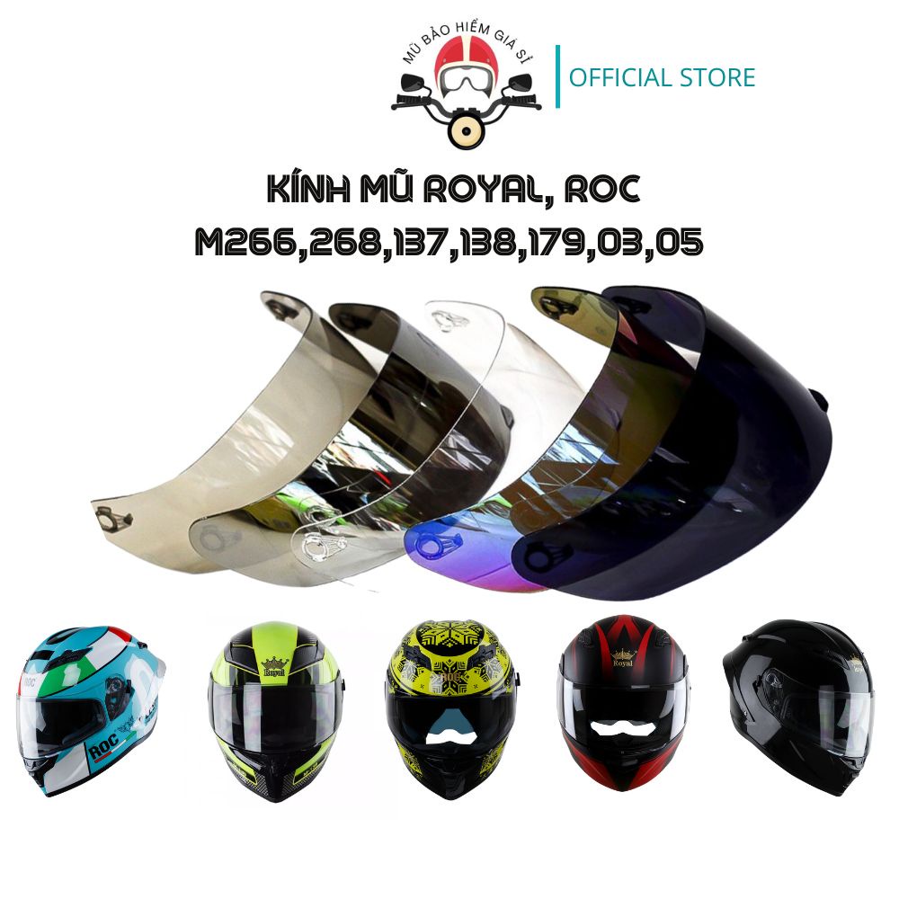 Kính Mũ Bảo Hiểm Fullface Royal M266, M179, M168, M137, M138... Các Dòng Mũ Royal Fullface