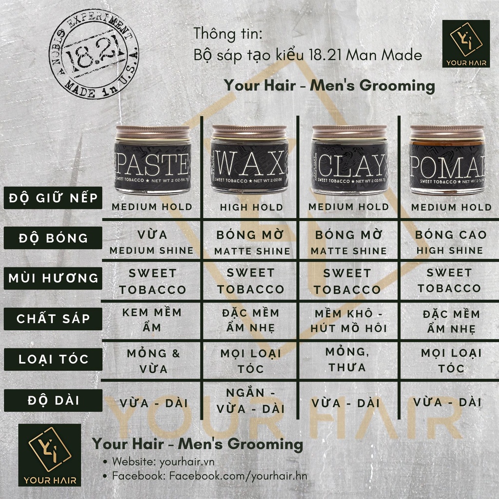 Sáp & Pomade tạo kiểu 18.21 Man Made - 56gr | Paste, Wax, Clay & Pomade