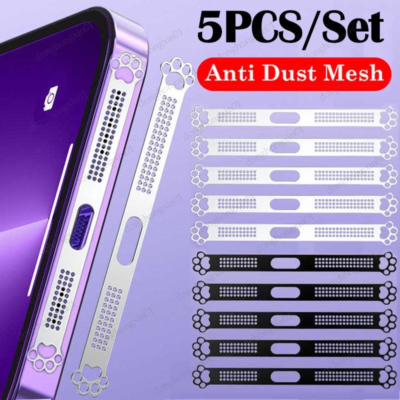 Bộ 5 Miếng Dán Lỗ Loa Chống Bụi Bằng Kim Loại Cho Iphone 14 13 12 Ốp
