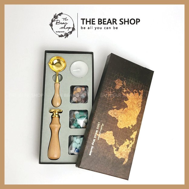 Set con dấu và sáp niêm phong đóng dấu thiệp cưới, bao thư, trang trí DIY quà tặng cổ điển vintage - The Bear Shop