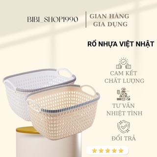 Rổ nhựa chữ nhật đựng đồ giả đan mây xinh xắn có quai cầm - Rổ cao cấp chắc chắn, gọn gàng an toàn