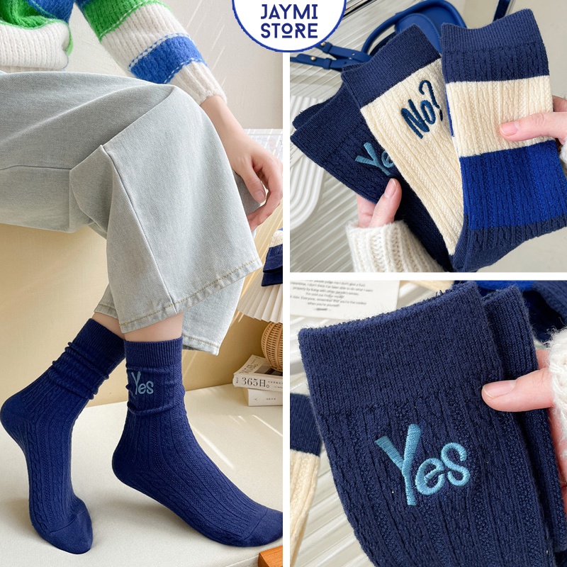 Tất vớ nữ tone xanh navy Hàn Quốc siêu đẹp, cotton mền mịn, thấm hút, hàng taobao có sẵn jaymi