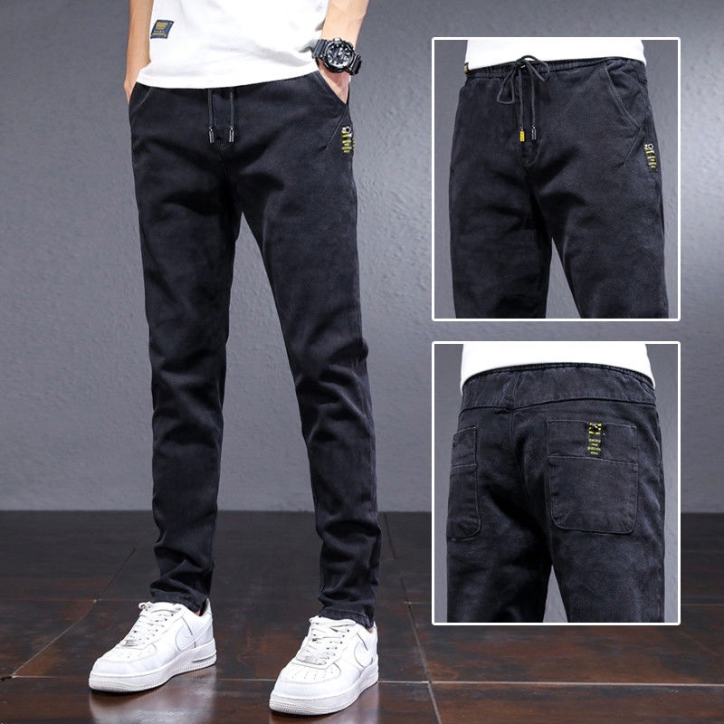Quần Jeans Đen Lưng Thun Dáng Ôm Ống Suông Thời Trang Mùa Thu Cho Nam