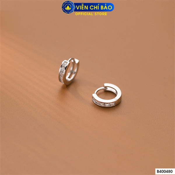 Bông tai tròn nhỏ đính đá chất liệu bạc Ý 925 thời trang phụ kiện trang sức nữ Viễn Chí Bảo B400480