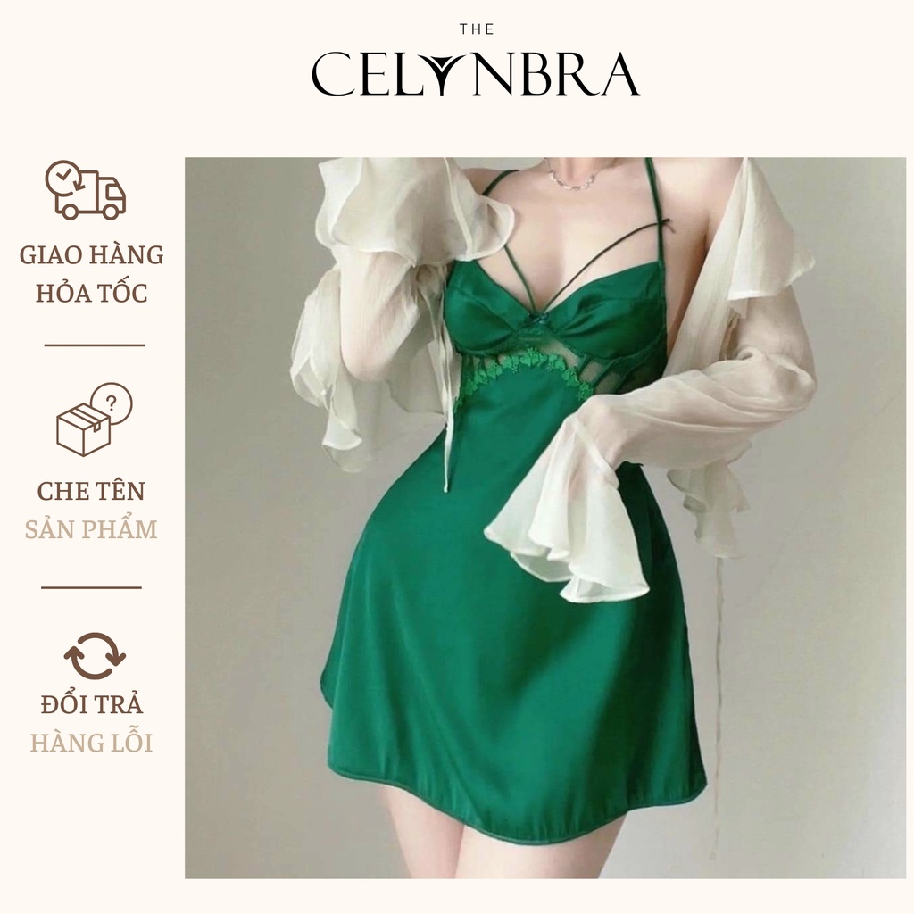 Váy ngủ lụa mềm phối dây đan kéo nâng ngực gợi cảm THE CELYNBRA - V51