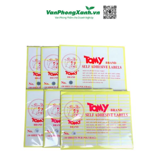 Giấy decan, nhãn dán Tomy A5 các số