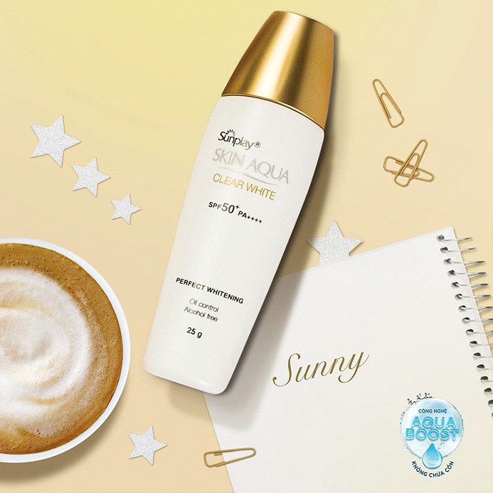 Sunplay Skin Aqua Clear White SPF50+, PA++++: Sữa chống nắng dưỡng da trắng mịn dưỡng trắng cho da dầu