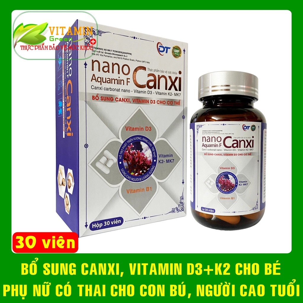 Nano Canxi Aquamin F Bổ sung canxi từ tảo biển và Vitamin D3 K2 giúp chắc khỏe xương (hộp 30 viên)