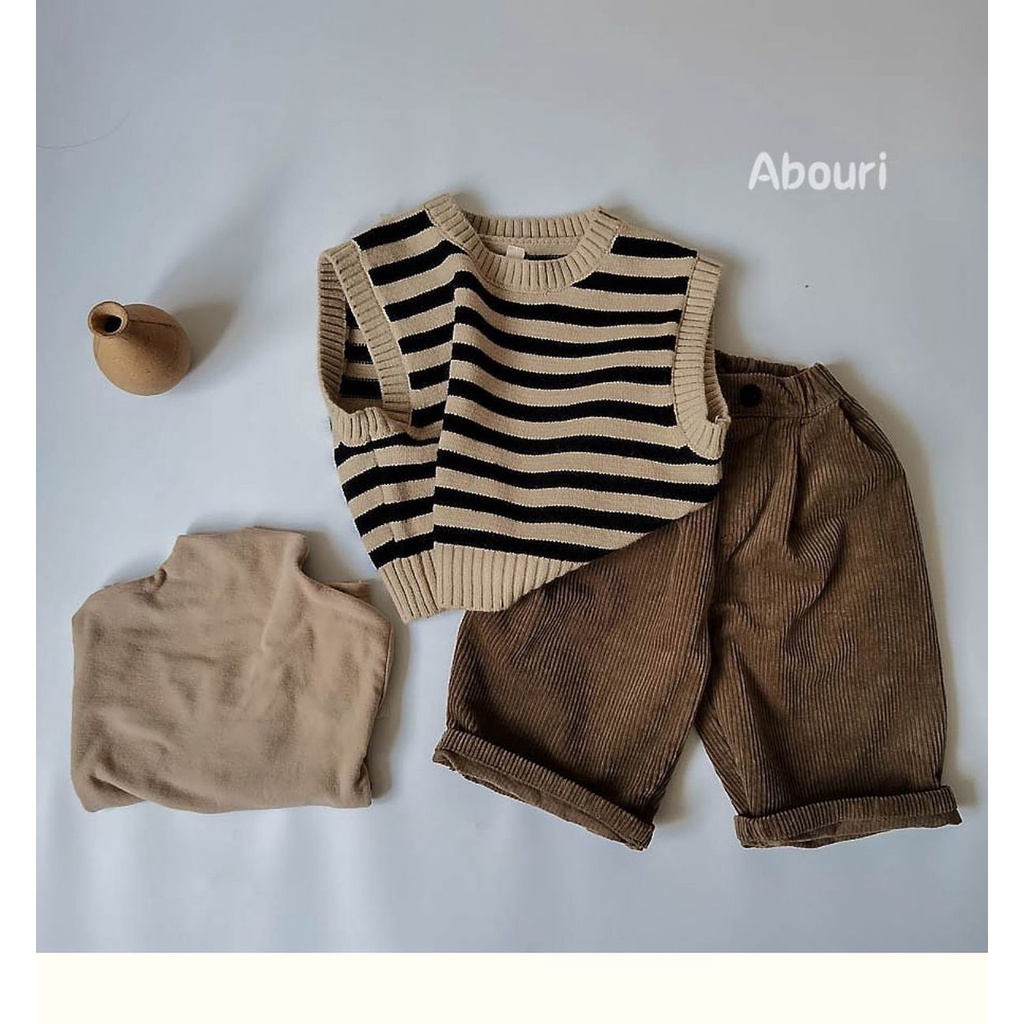 Áo Len Không Tay Cổ Tròn Họa Tiết Kẻ Sọc Phong Cách Hàn Quốc Thời Trang Mùa Thu 2022 Dành Cho Bé Trai Và Bé Gái