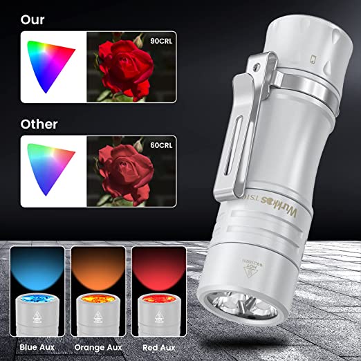 Đèn pin WURKKOS TS10 14500 EDC kích thước nhỏ 3 * 90 CRI và Aux màu trắng bạc phiên bản giới hạn 2.0