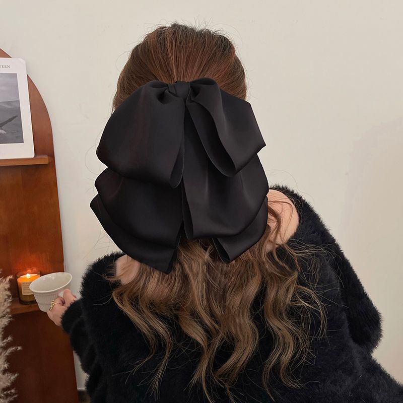 Kẹp Tóc Nơ Ruy Băng satin Cỡ Lớn Đơn Giản Nhẹ Nhàng Phong Cách Pháp