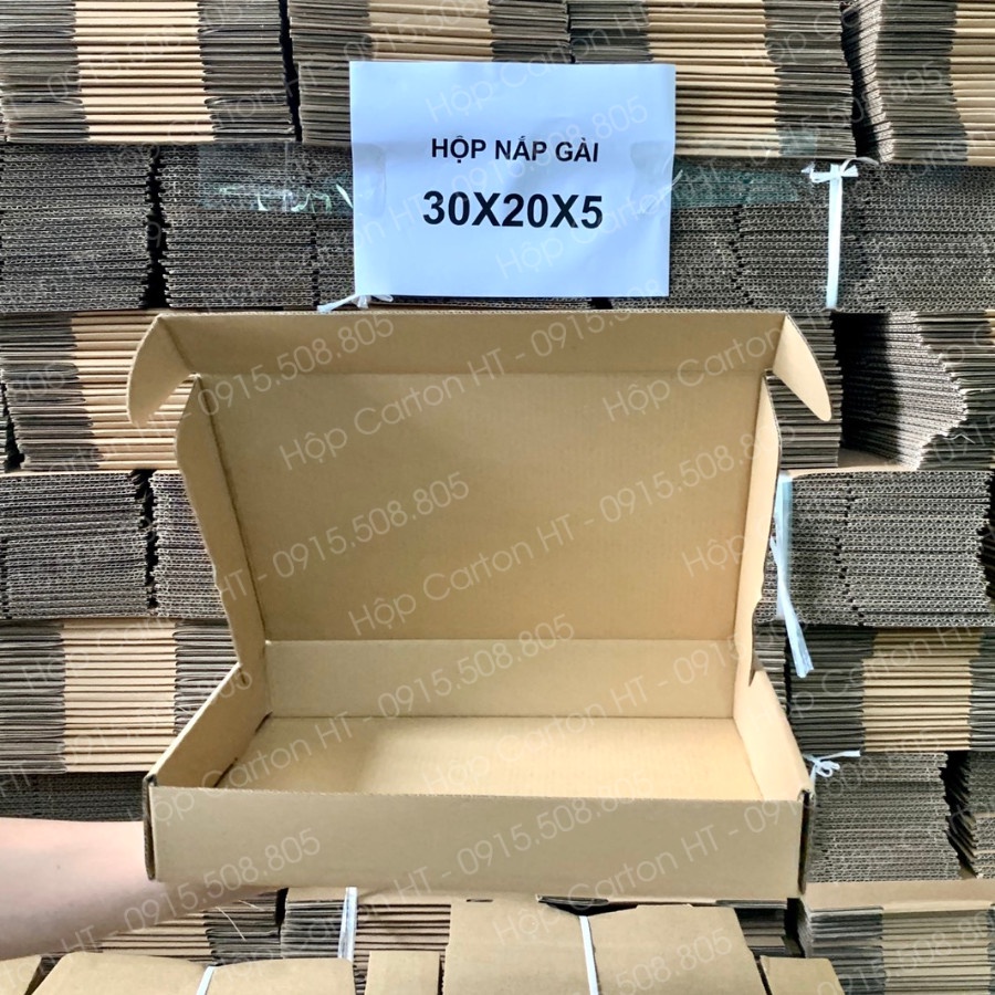 30x20x5 Hộp carton nắp gài, thùng bìa giấy cod nắp cài gói hàng quần áo, quà tặng handmade giá rẻ