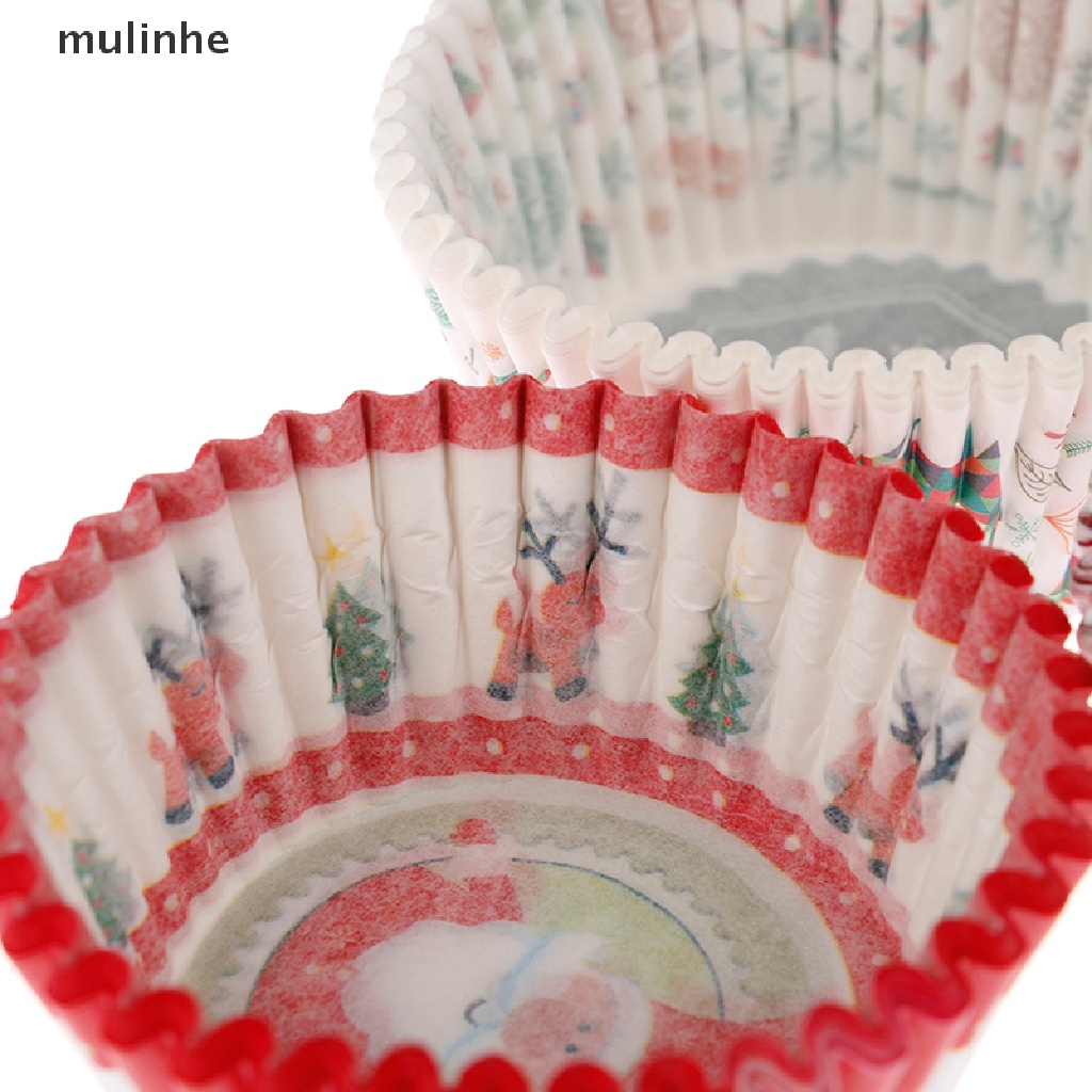 Set 100 Khay Đựng Bánh Cupcake / Muffin Họa Tiết Giáng Sinh Dễ Thương