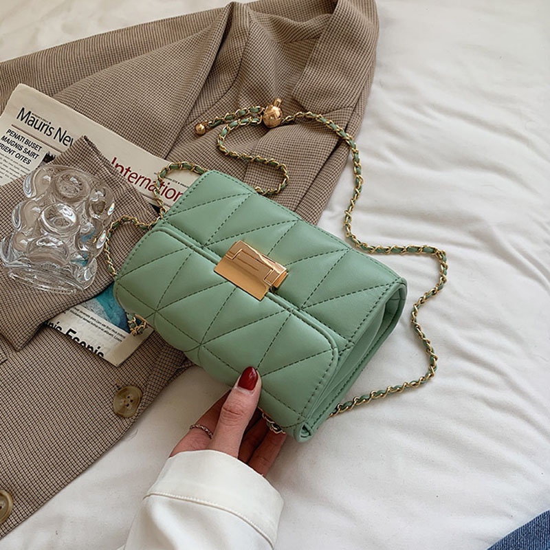 Túi Đeo Chéo Dây Xích Hình Thoi Nhỏ Màu Vàng Phong Cách Hàn Quốc Cho Nữ