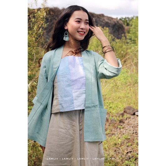 Khoác kimono tay dài linen
