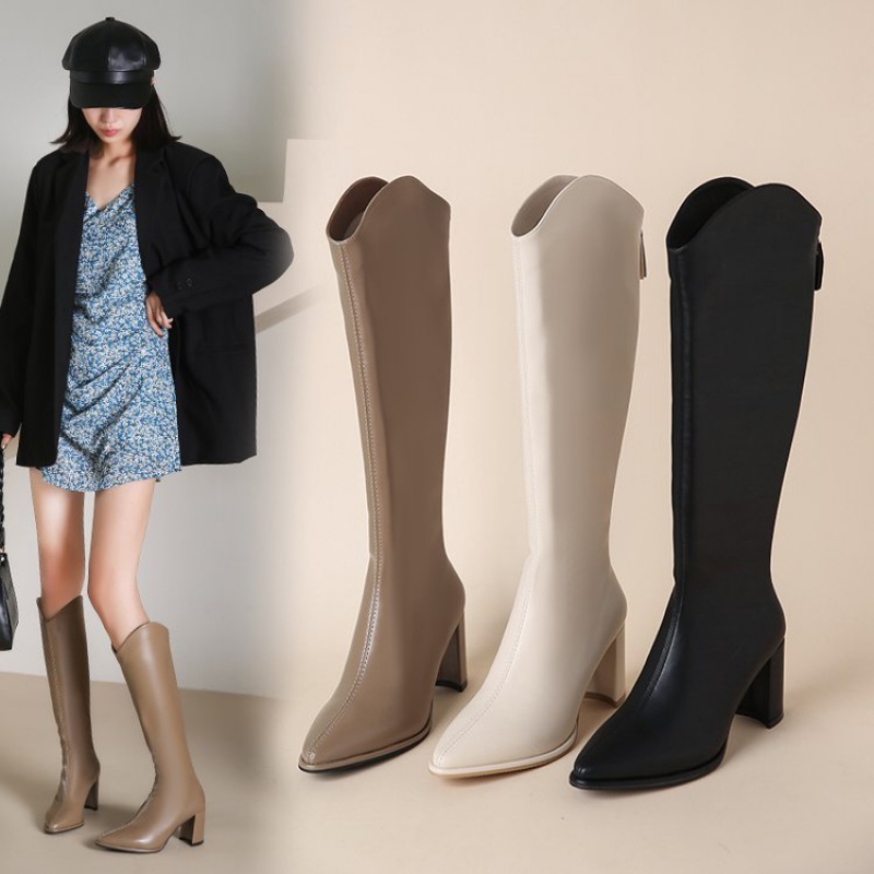 boots nữ cao cổ boots đùi bốt trắng cao cổ bost nữ cao cổ boot trắng cao cổ Giày Bốt Cao Gót Mũi Nhọn Có Khóa Kéo Sau 6-8cm Size 35-42